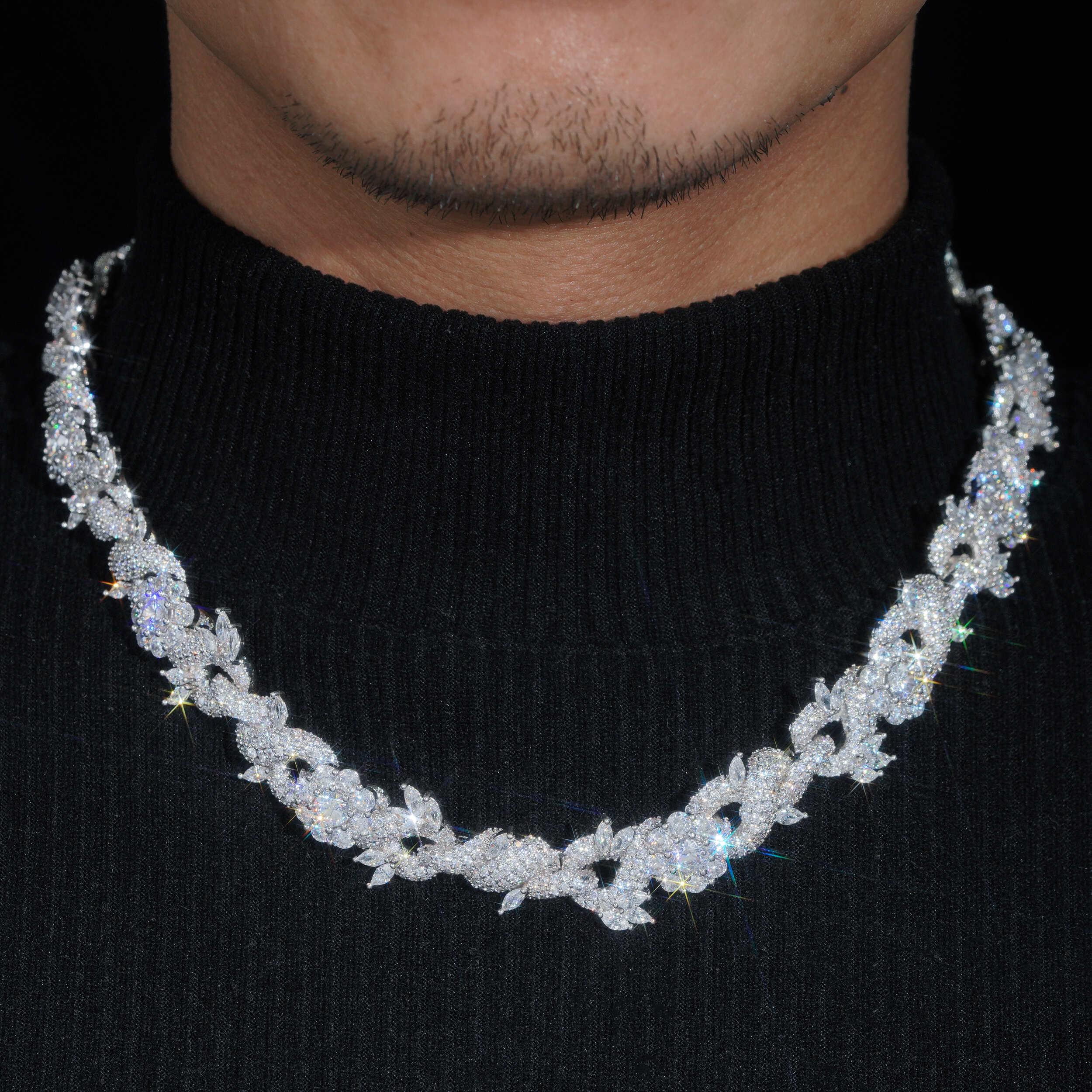 Men Jewelry 15MM Flower Charm Infinity Link Chain Necklace