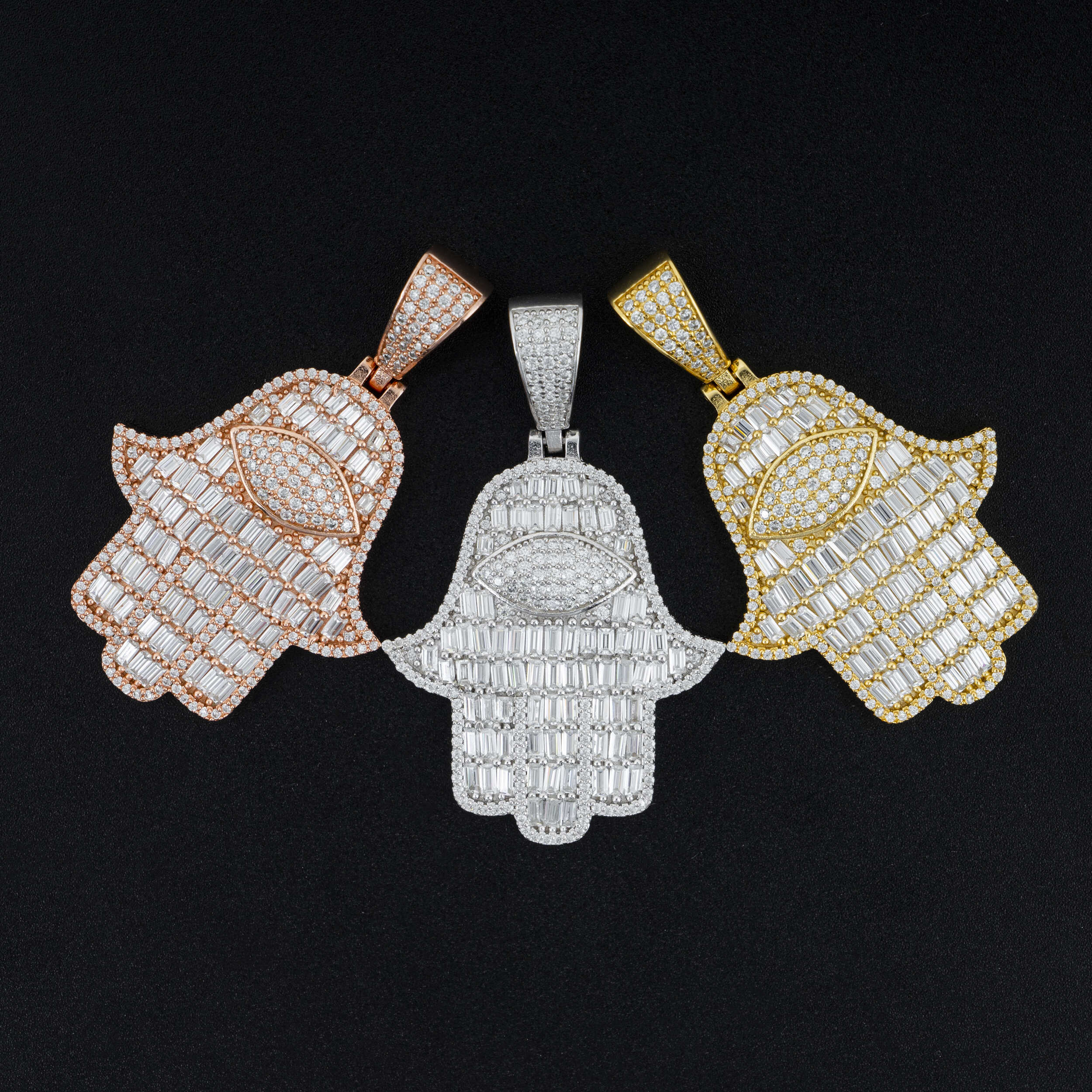Iced Out Hip Hop Men Jewelry Hamsa Hand Pendant