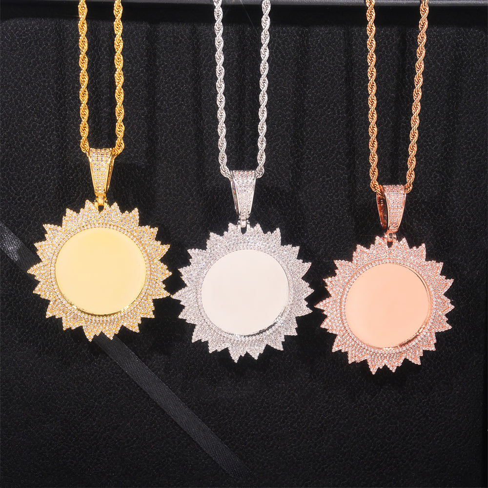 Flower Shaped Photo Picture Memory Pendant Iced Out