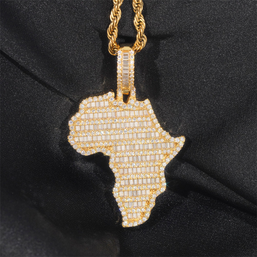 Africa Map Pendant Iced Out Men Charm Jewelry