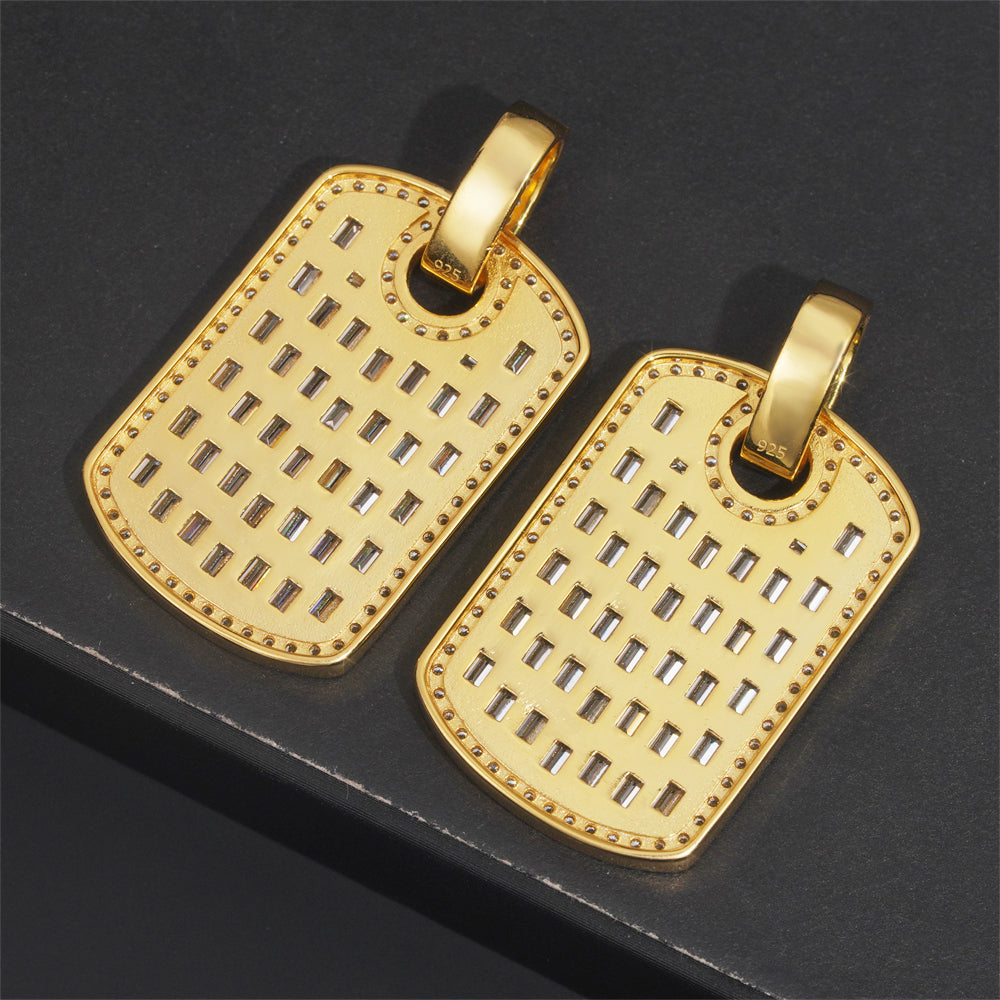 Baguette Diamond Cz Cubic Zirconia Dog Tag Pendant For Men
