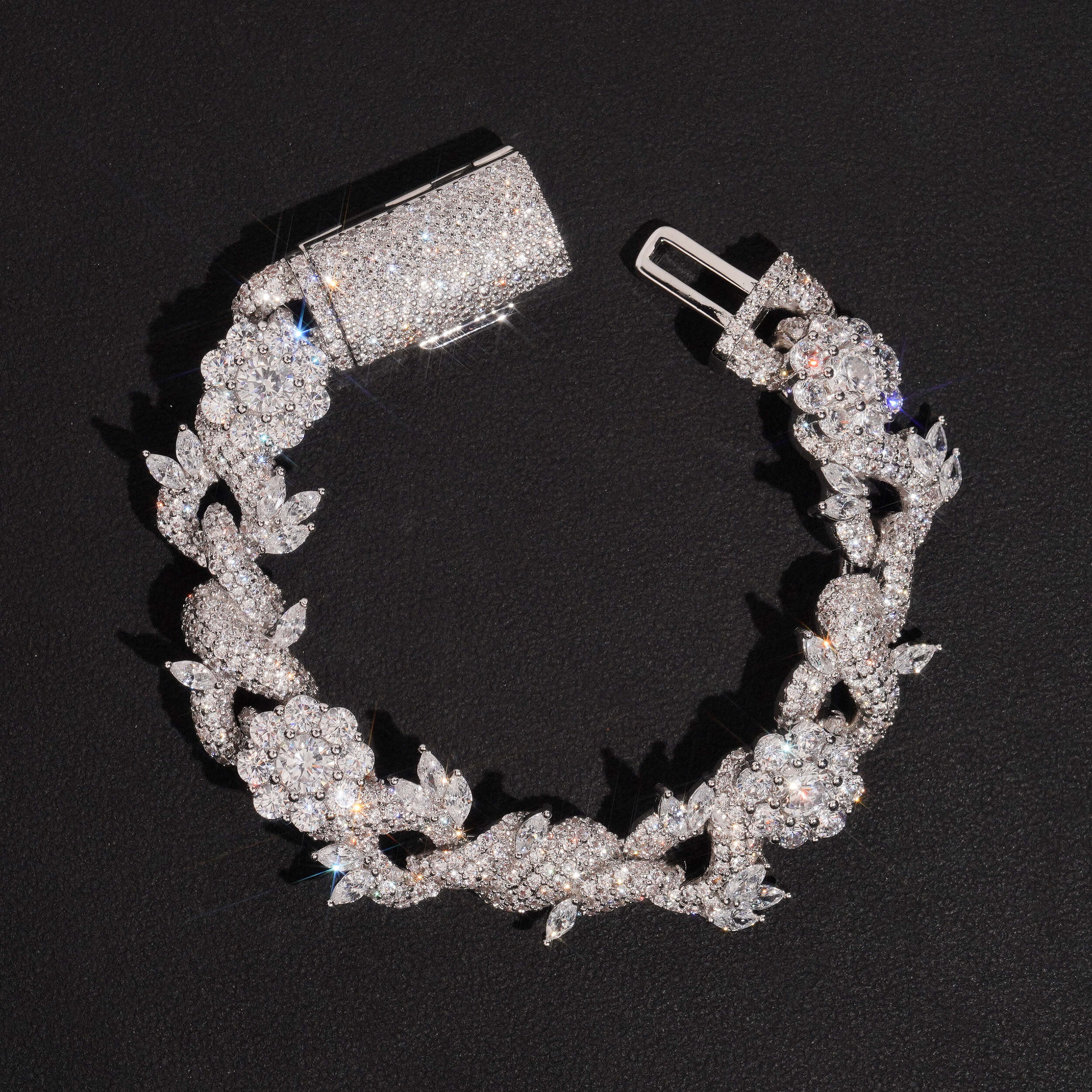 15MM Flower Infinity Link Men Bracelet Iced Out Hip Hop Style