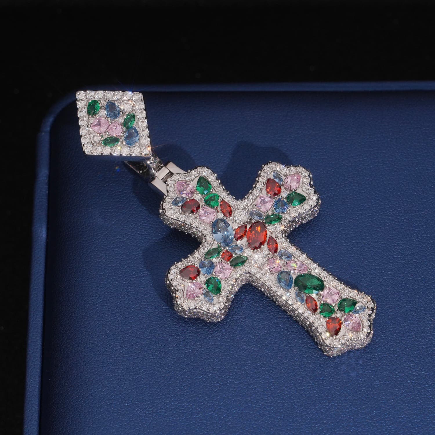 Fancy Cut Color Mix Cross Pendant Iced Out Men Jewelry