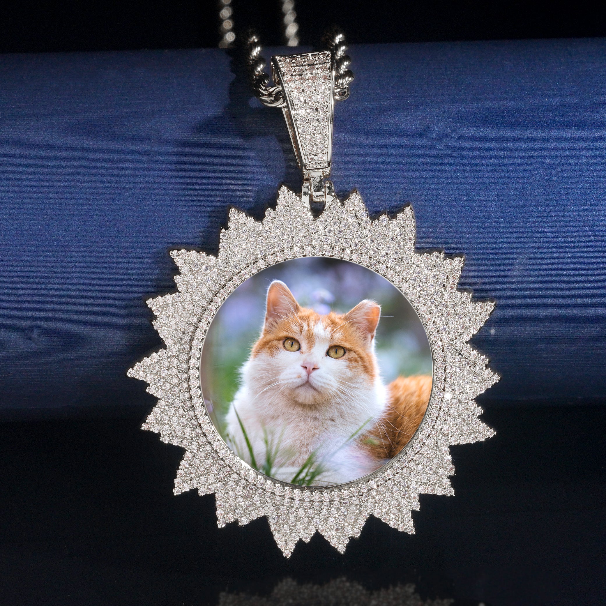 Flower Shaped Photo Picture Memory Pendant Iced Out