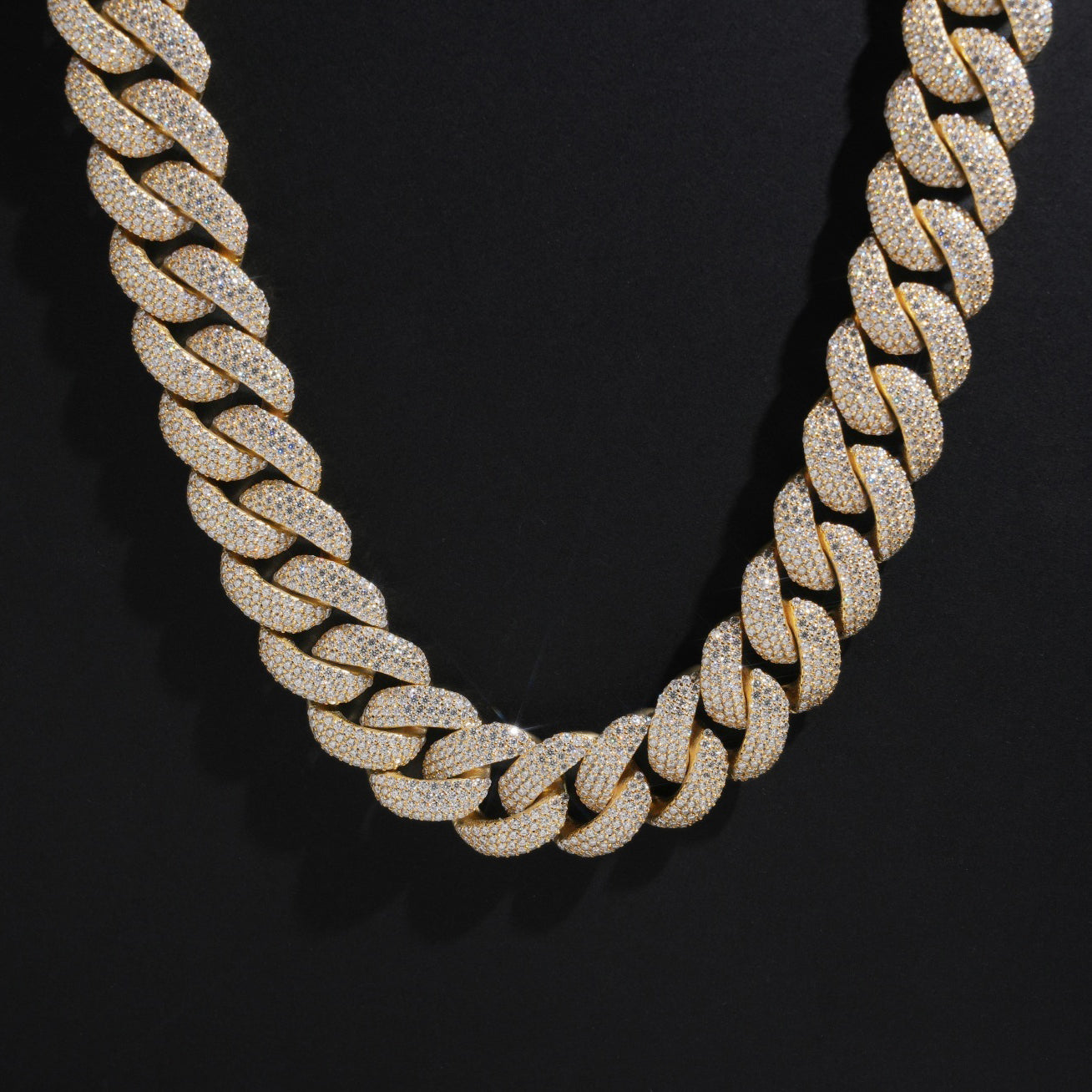 18K Gold 20MM Flower Setting Miami Cuban Link Chain Necklace