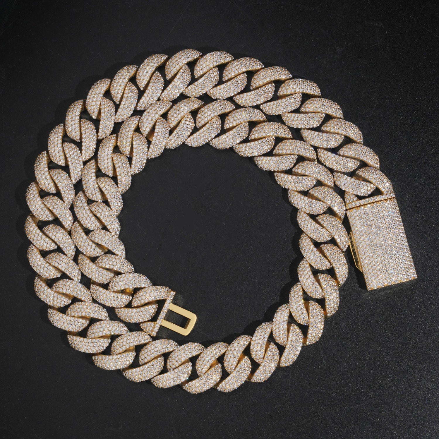 18K Gold 20MM Flower Setting Miami Cuban Link Chain Necklace