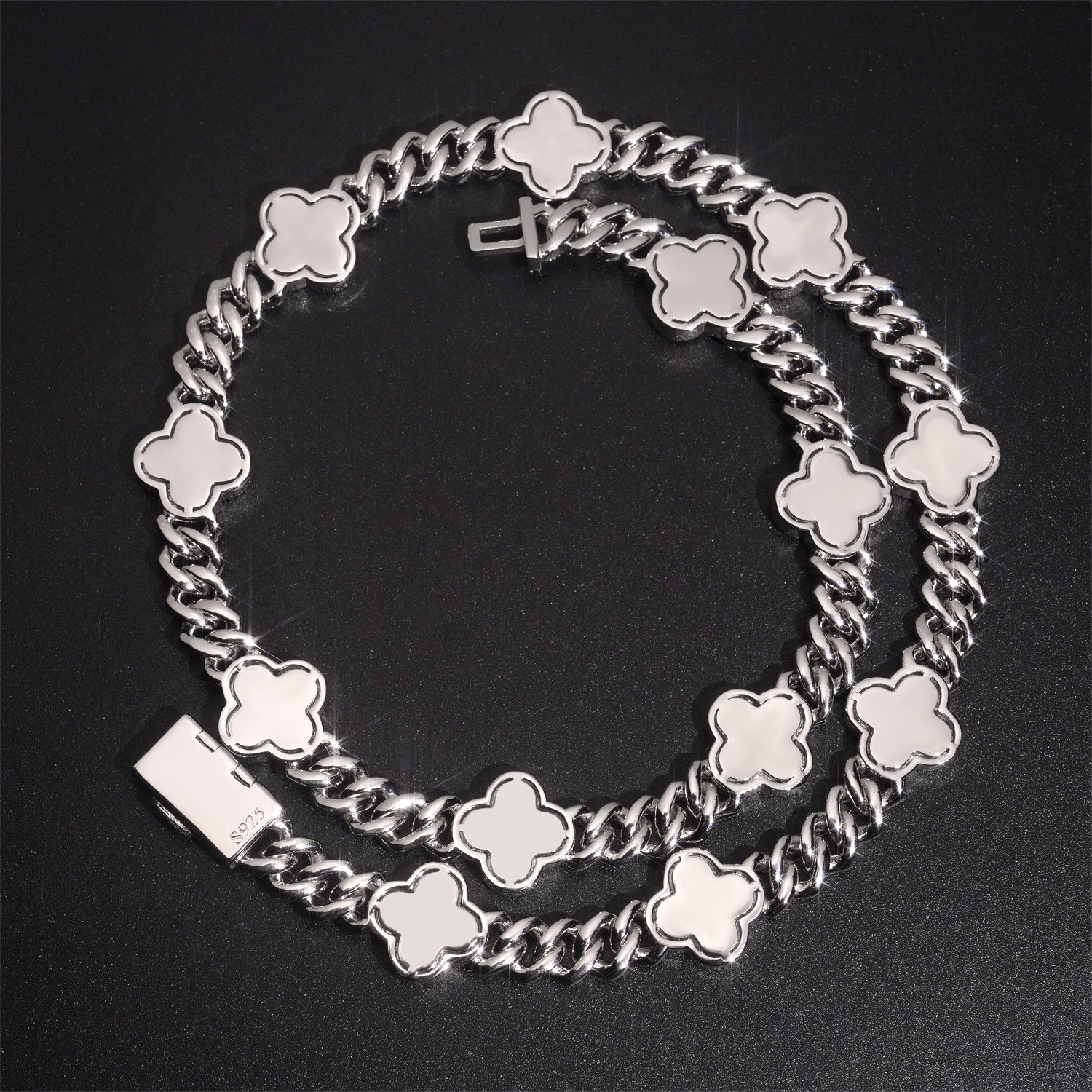 Micro Pave Cubic Zirconia Clover Link Cuban Necklace