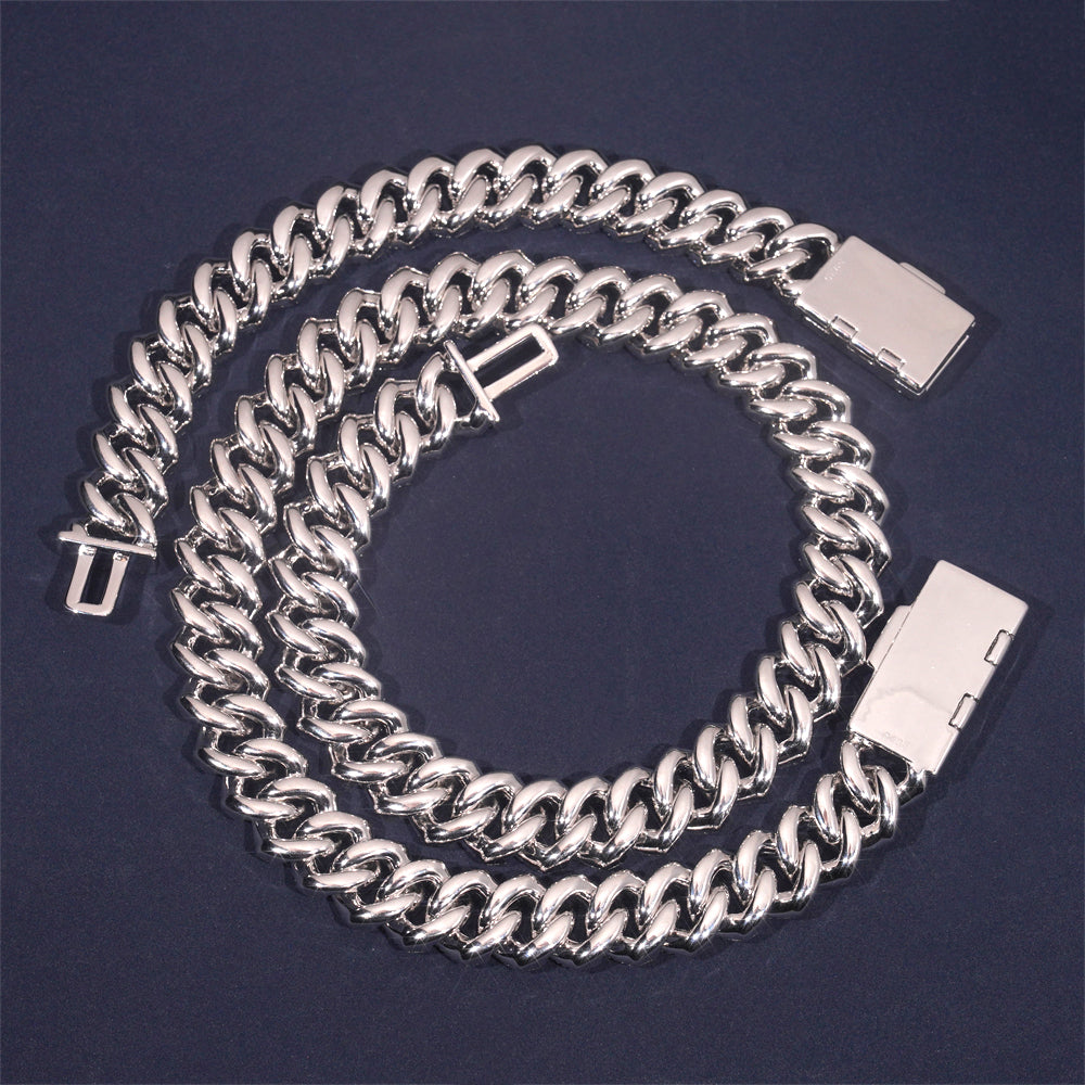 Hip Hop Iced Out 15MM 4 Rows Prong Set Cuban Link Chain Necklace