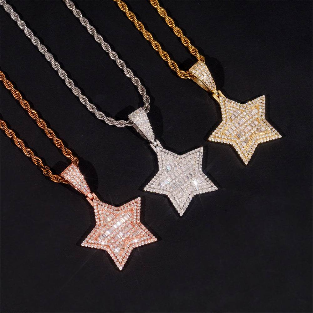 Baguette Diamond Design David Start Pendant Charm