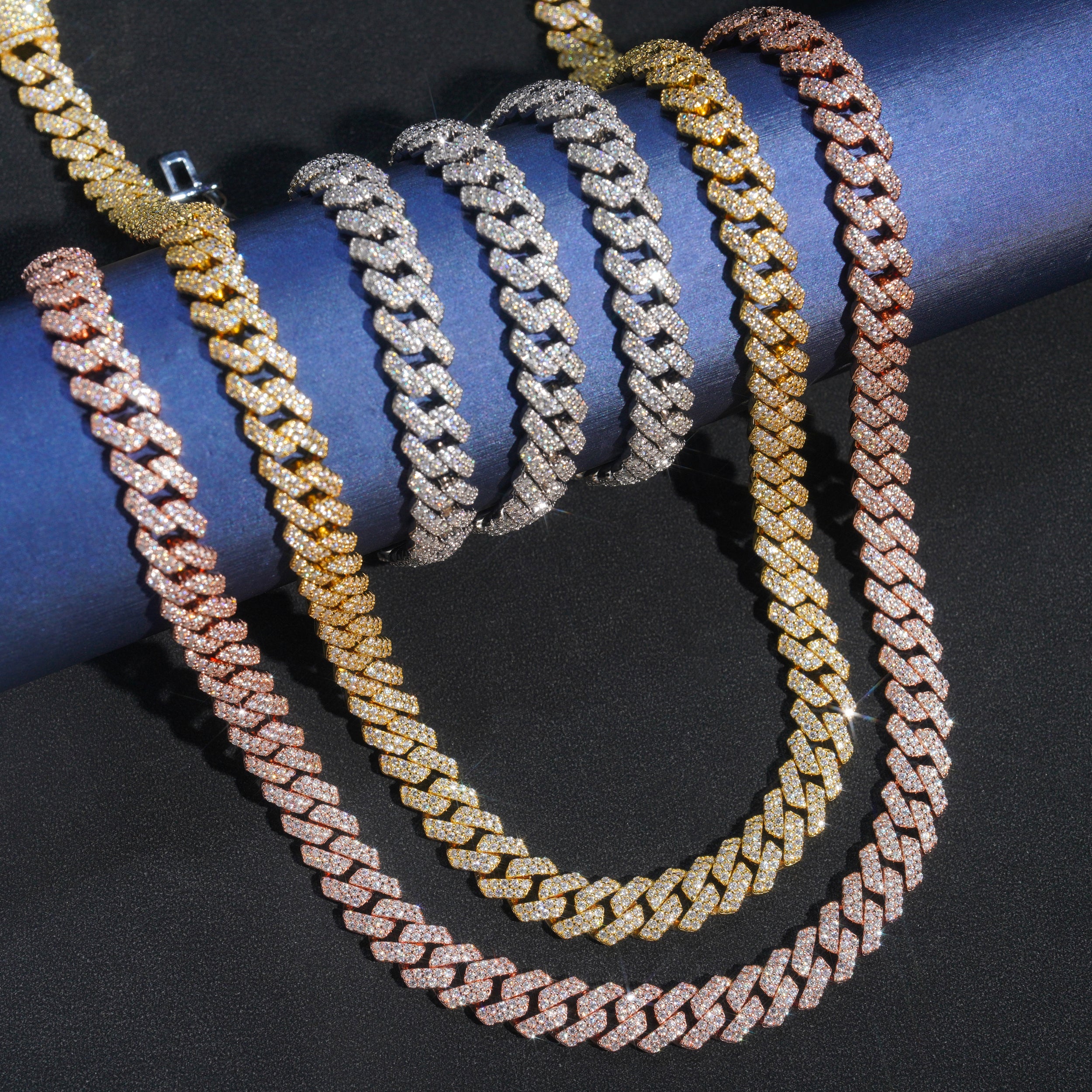18K Yellow Gold Two Rows 10MM Cuban Link Chain Necklace