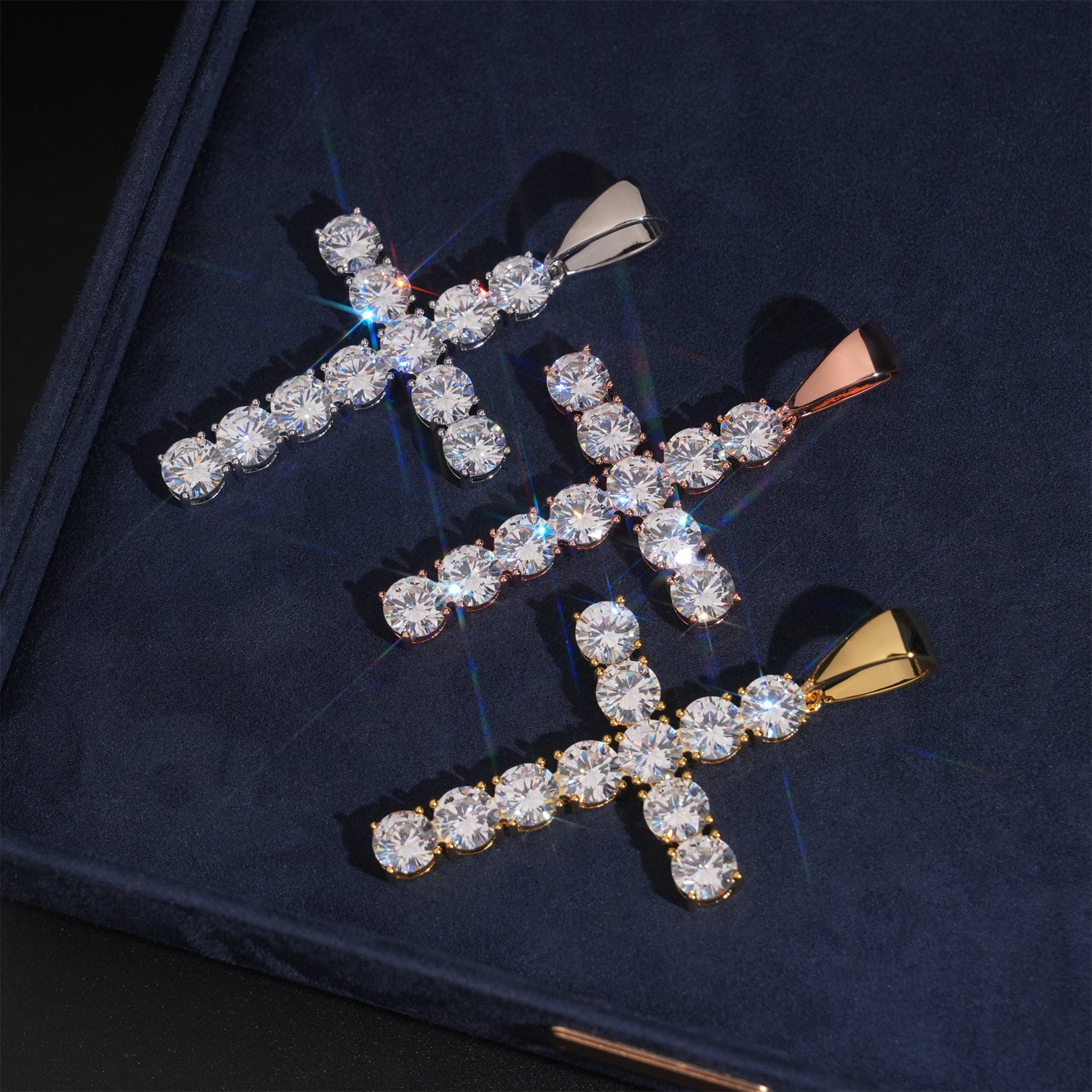8MM Classic Cz Bling Diamond Cross Pendant Charm