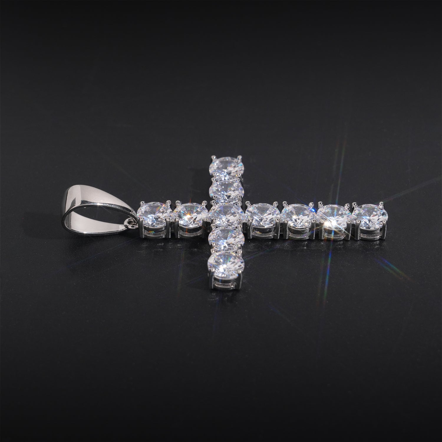 8MM Classic Cz Bling Diamond Cross Pendant Charm
