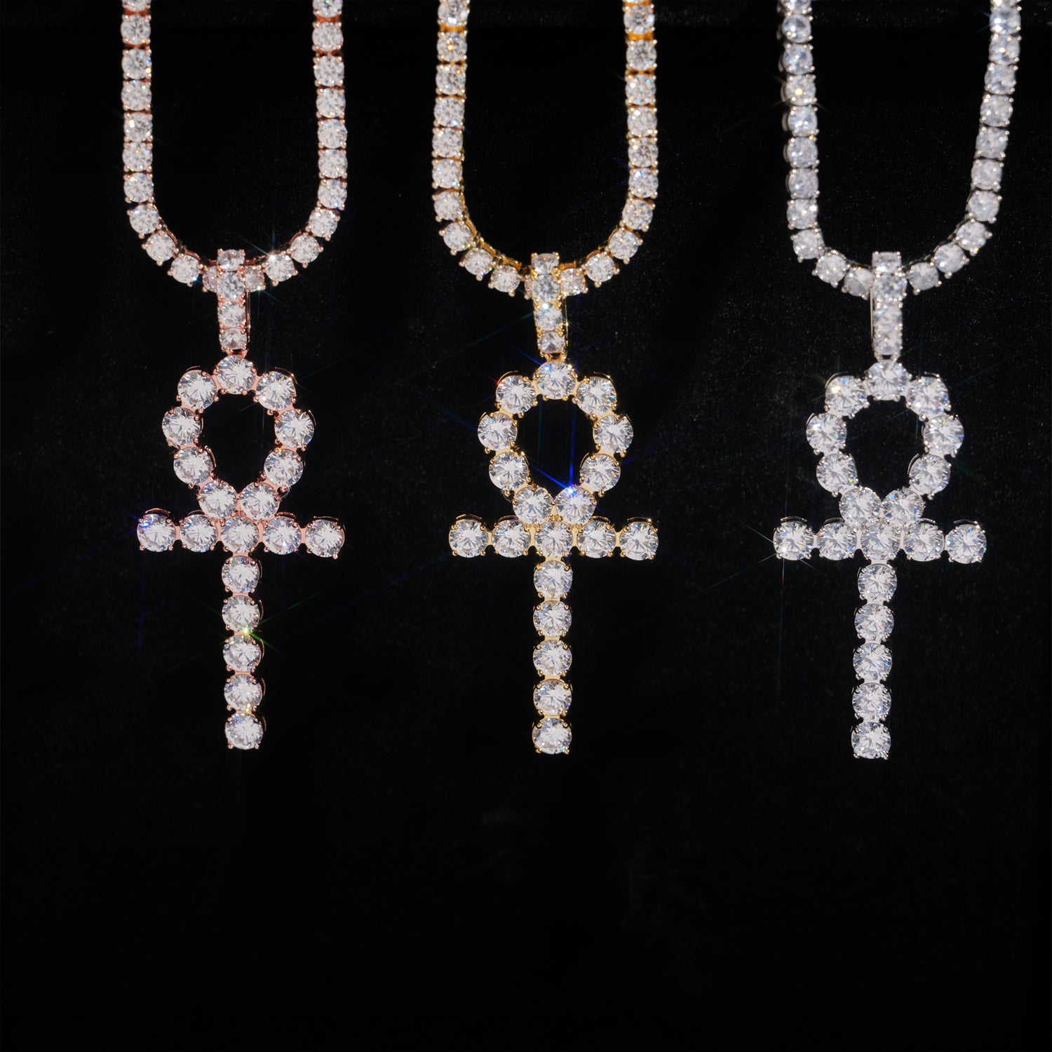 6MM Cubic Zirconia Cz Ankh Cross Pendant