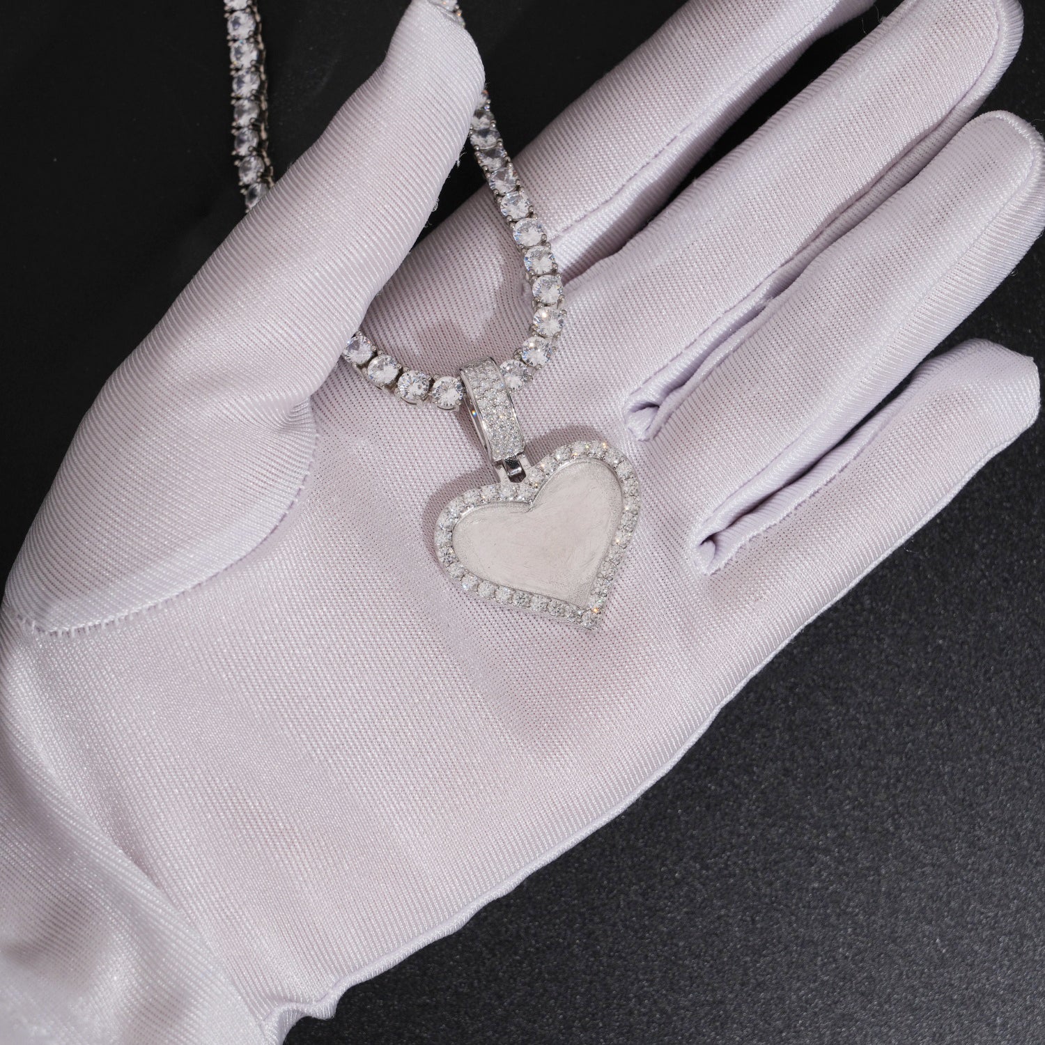 Cubic Zirconia Heart Shaped Photo Memory Pendant