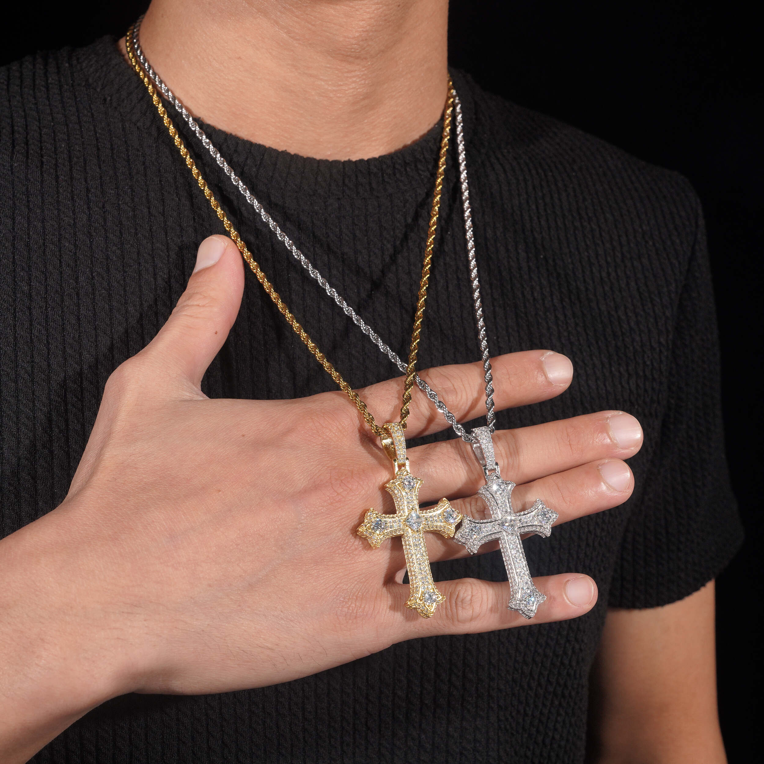 Iced Out Men Cross Pendant With Cubic Zirconia