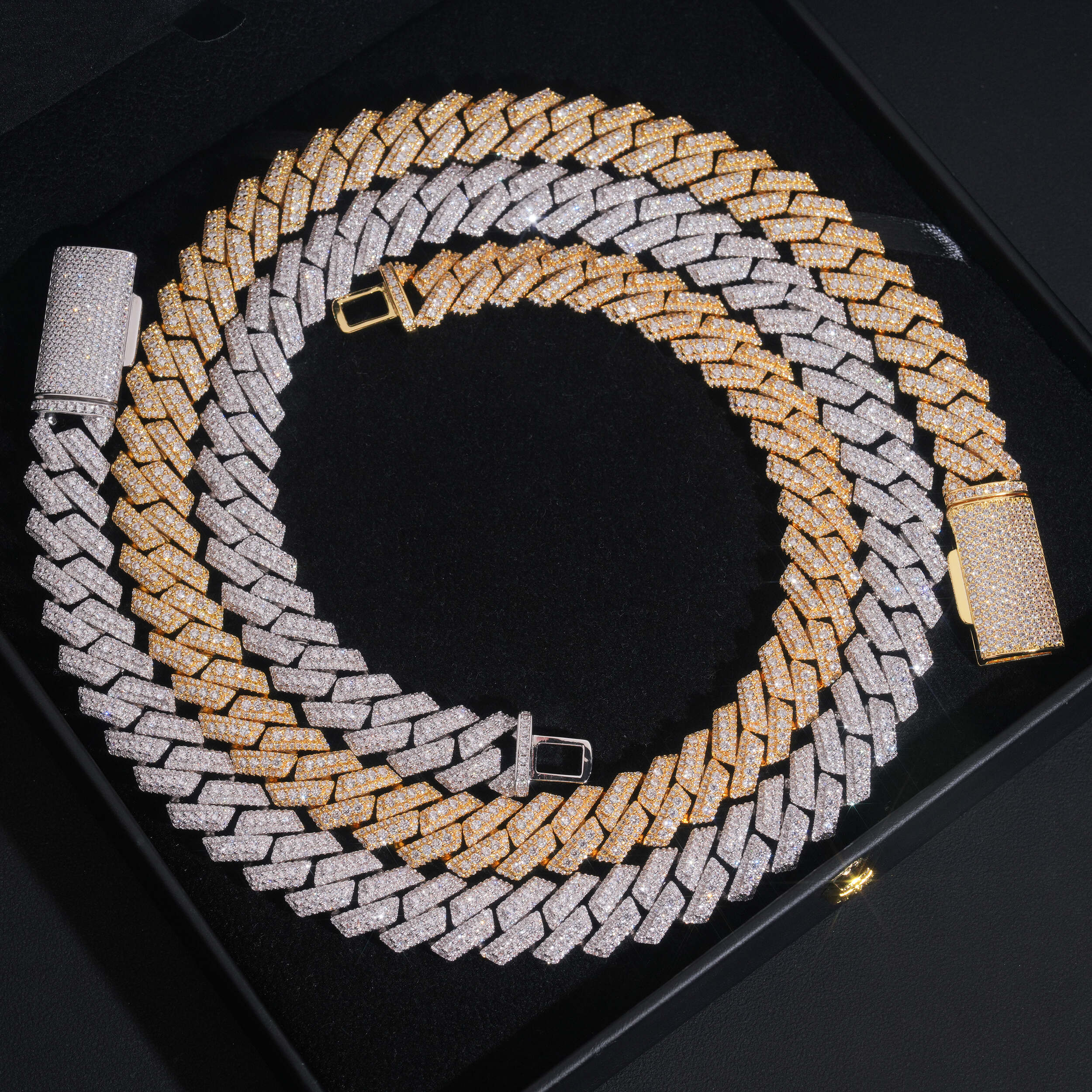 15MM Three Rows Prong Set Iced Out Hip Hop Cuban Link Chain Necklace
