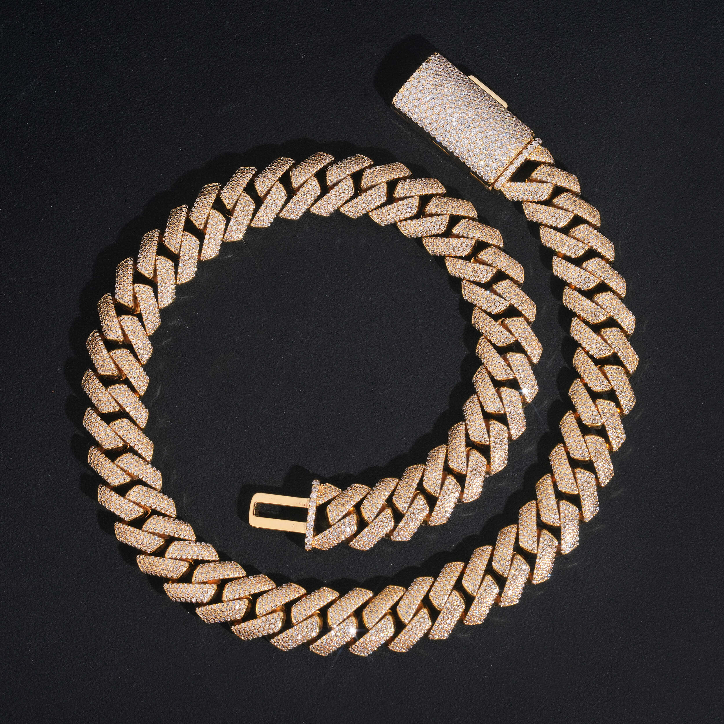 18K Gold 15MM Prong Set Miami Cuban Link Chain Necklace Iced Out Jewelry