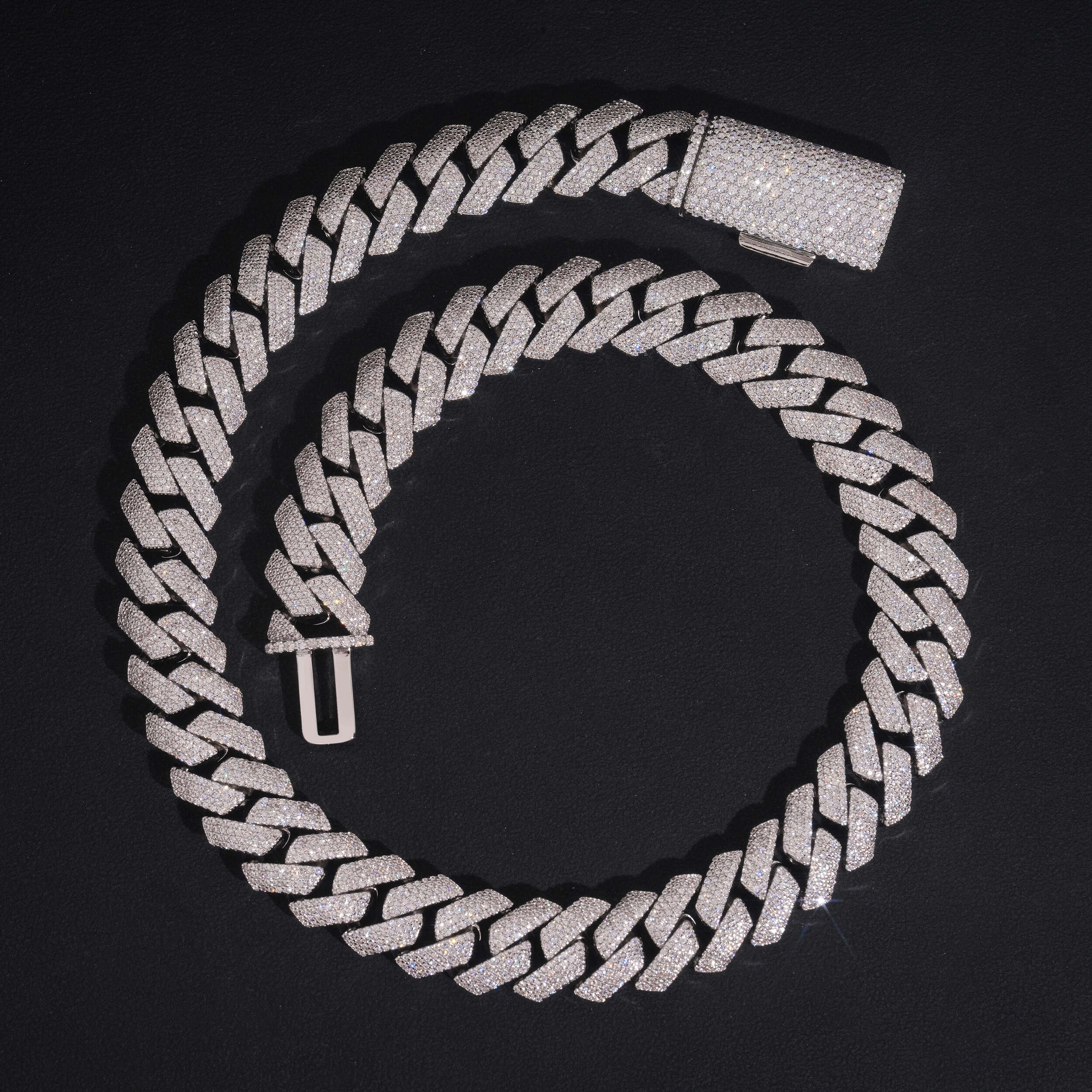 Hip Hop Iced Out 15MM 4 Rows Prong Set Cuban Link Chain Necklace