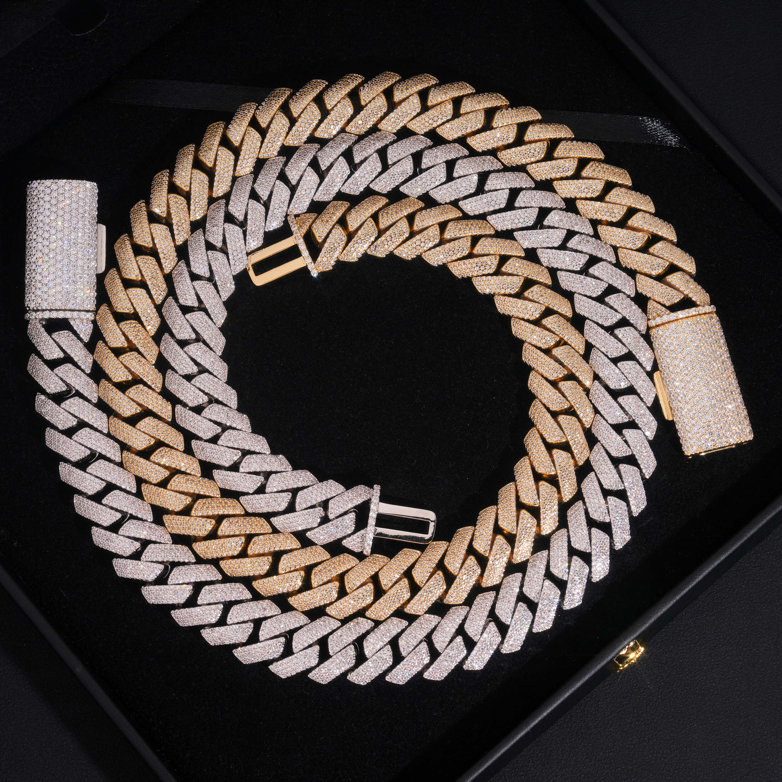 18K Gold 15MM Prong Set Miami Cuban Link Chain Necklace Iced Out Jewelry
