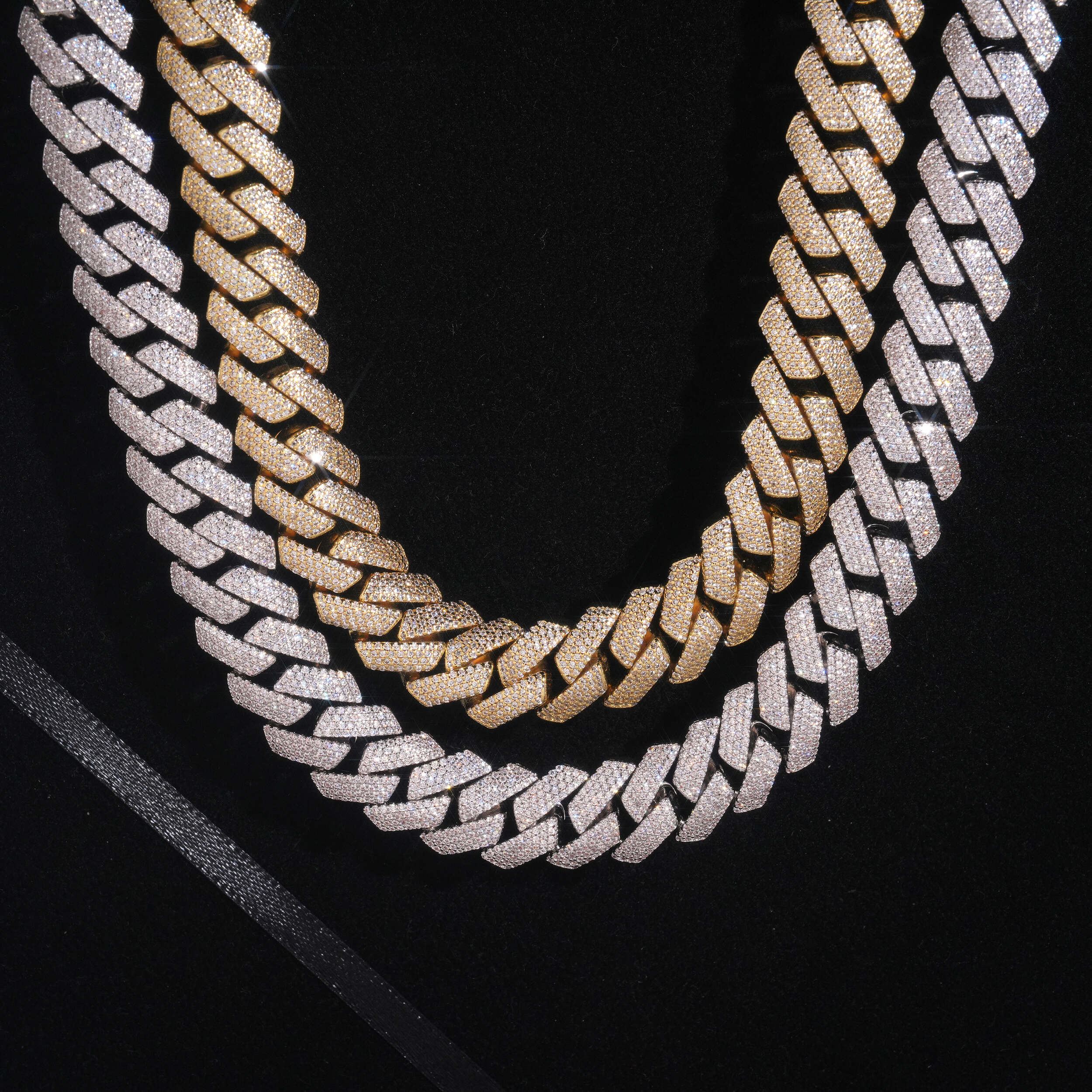 18K Gold 15MM Prong Set Miami Cuban Link Chain Necklace Iced Out Jewelry