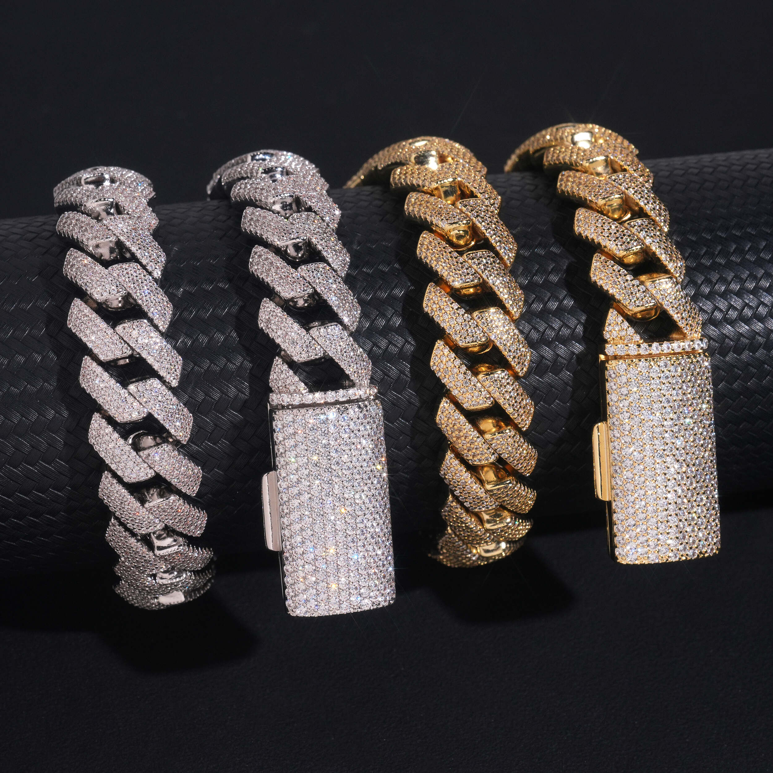 18K Gold 15MM Prong Set Miami Cuban Link Chain Necklace Iced Out Jewelry