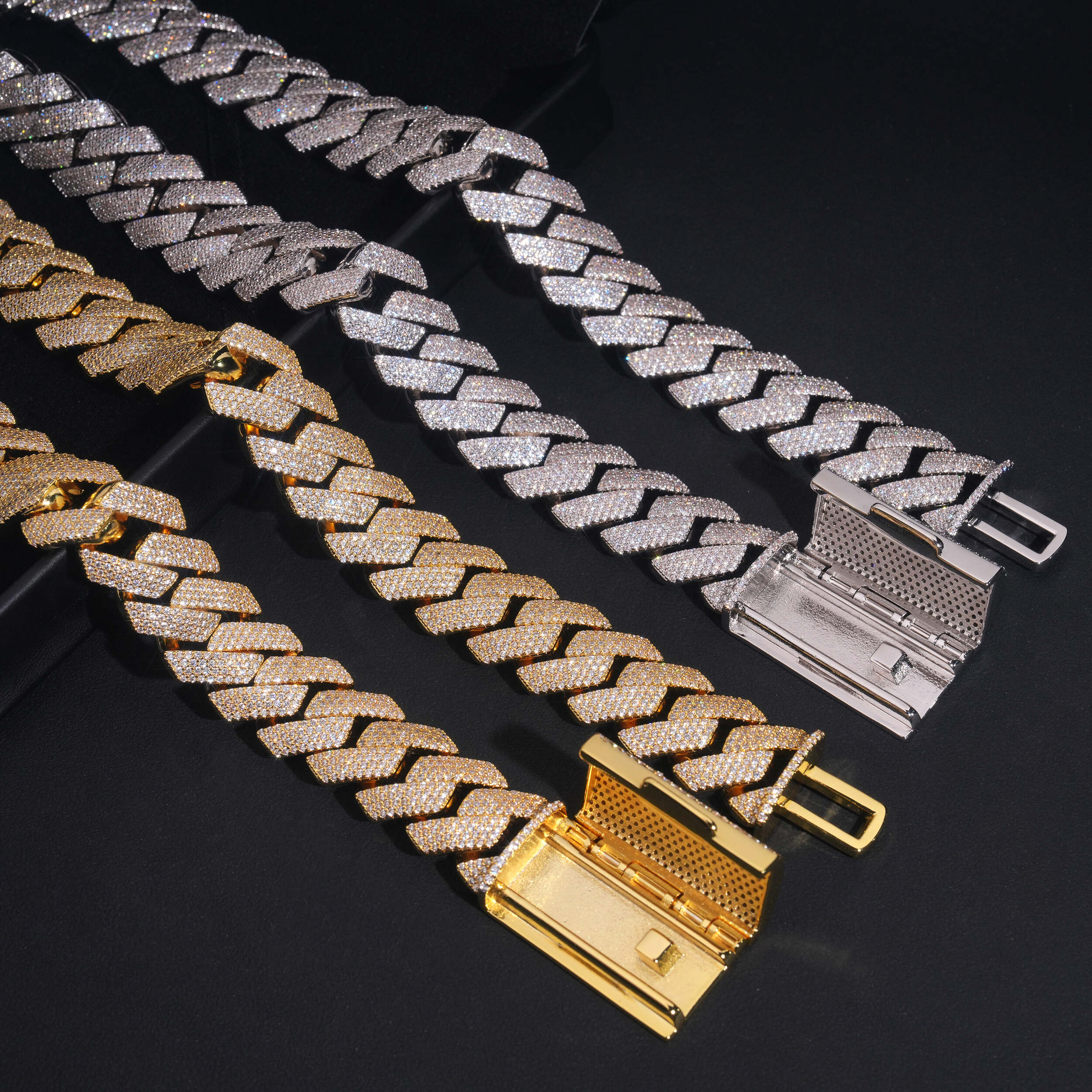 Iced Out Hip Hop Jewelry Four Rows 20MM Prong Set Cuban Link Chain Necklace