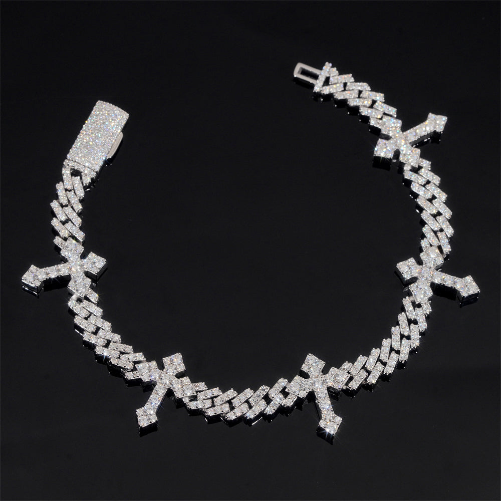 Hip Hop Iced Out 6MM Cuban Cross Charm Men Bracelet