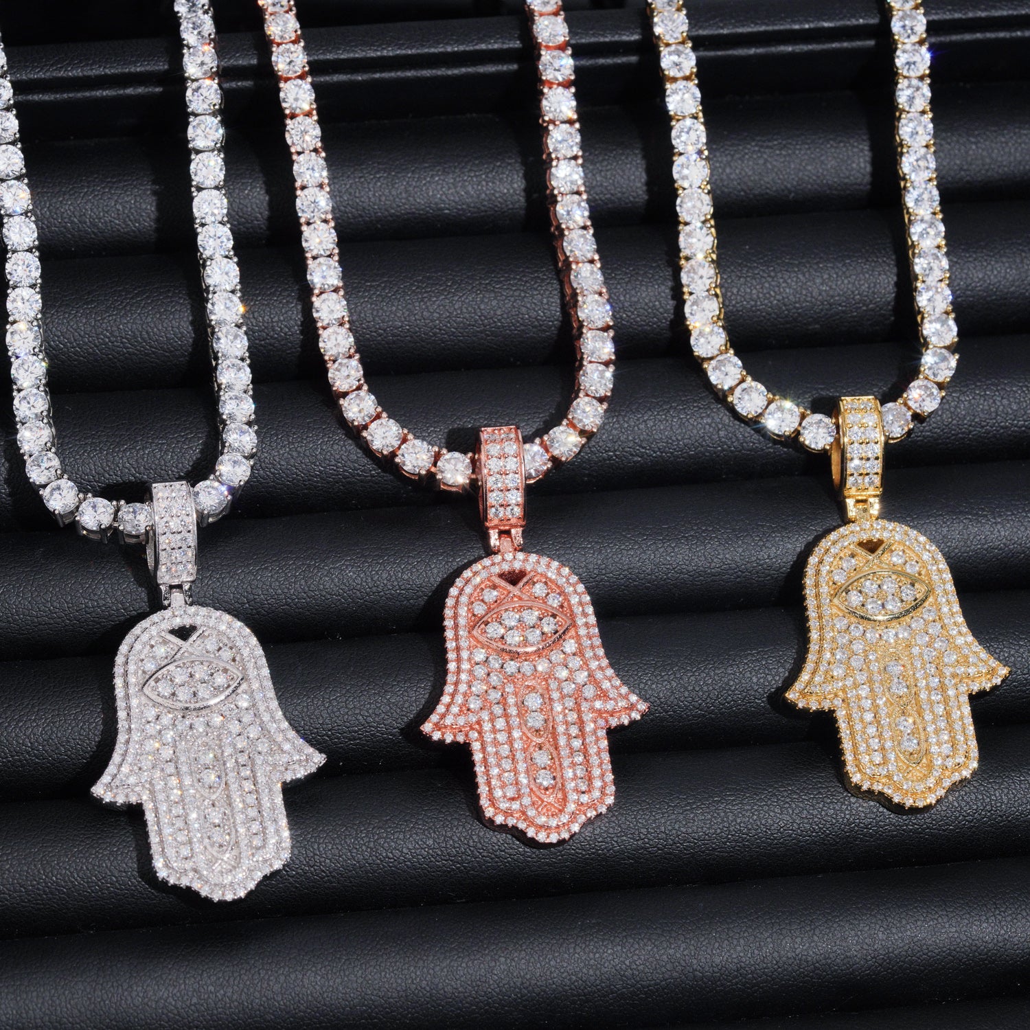 Street Fashion Iced Out Cz Jewelry Hamsa Pendant For Unisex