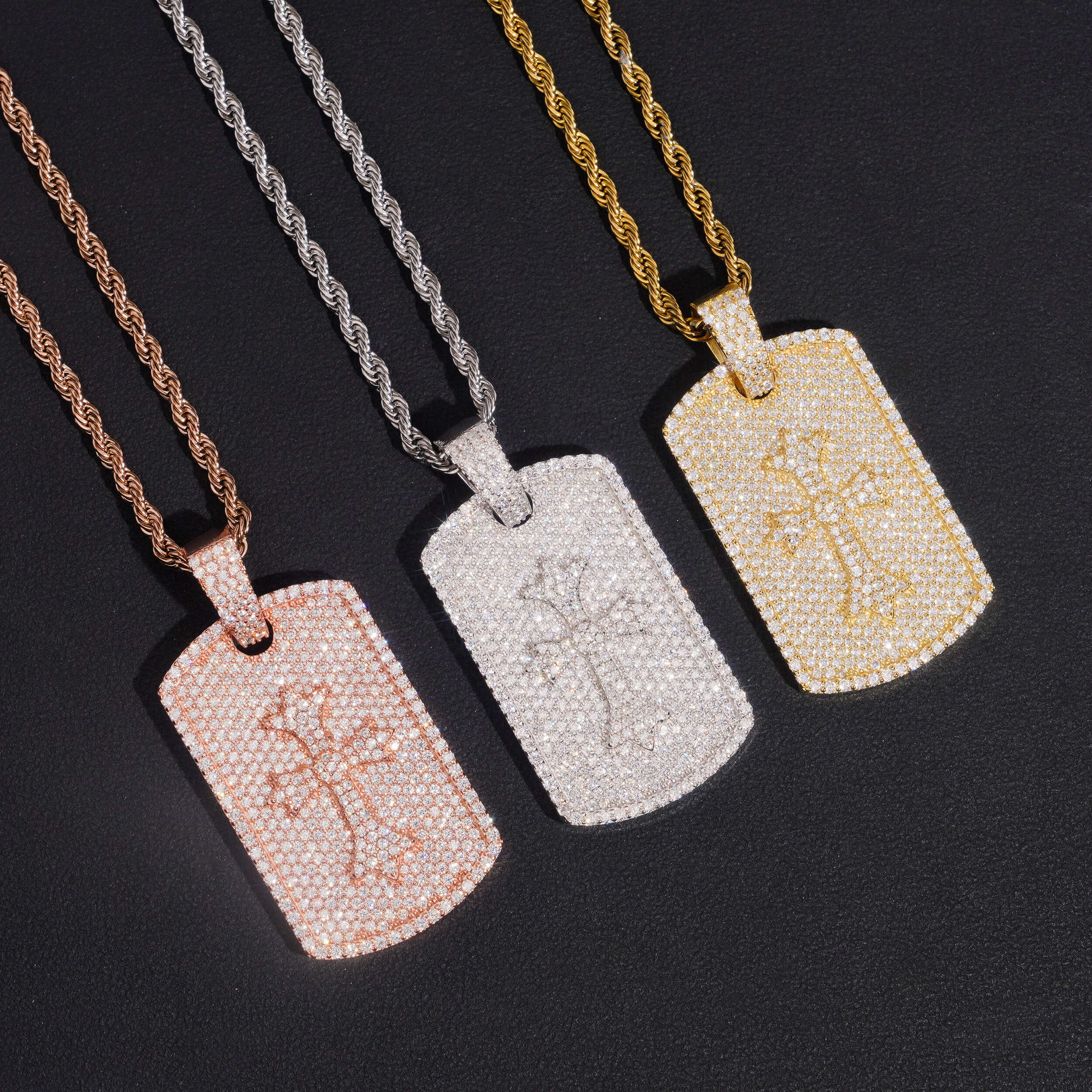 Iced Out Men Hip Hop Jewelry Cross Dog Tag Pendant