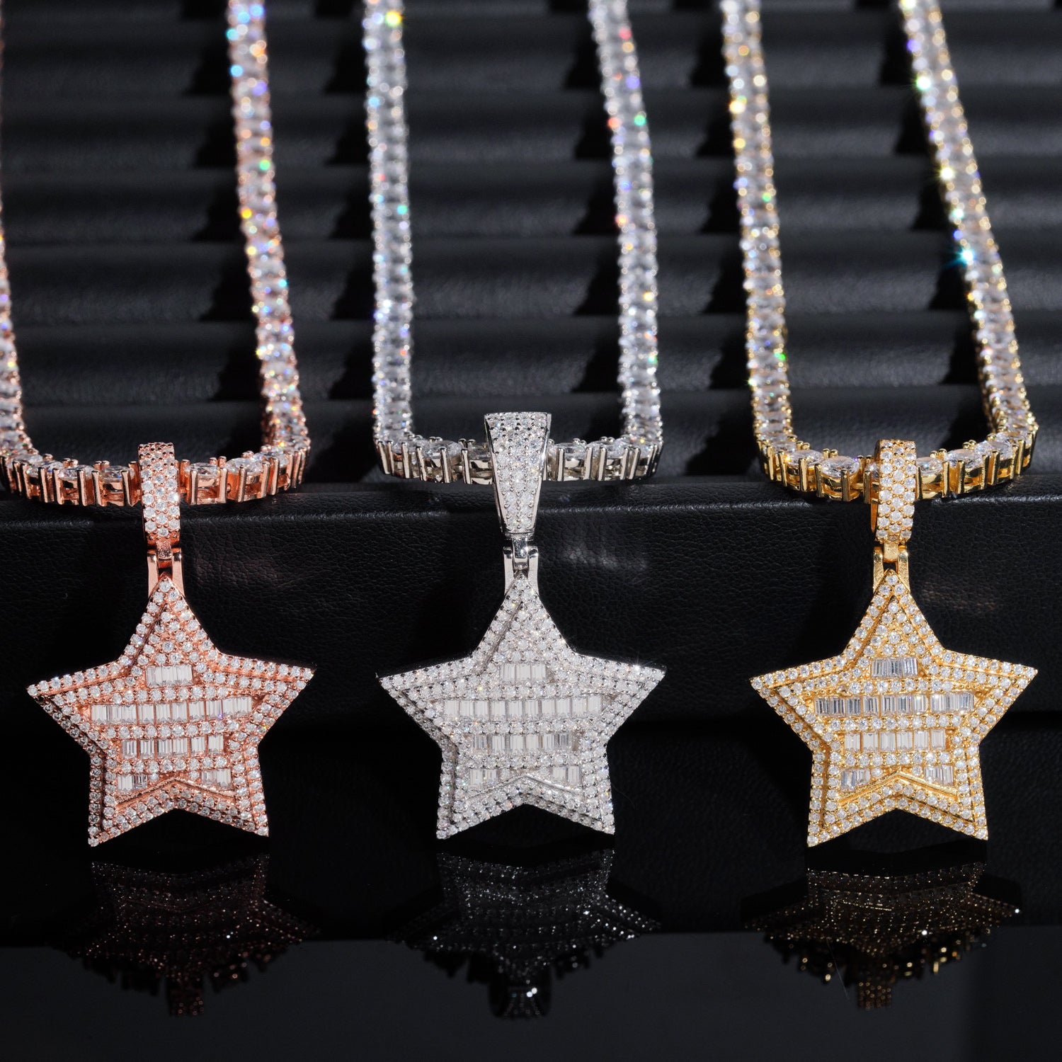 Baguette Diamond Design David Start Pendant Charm