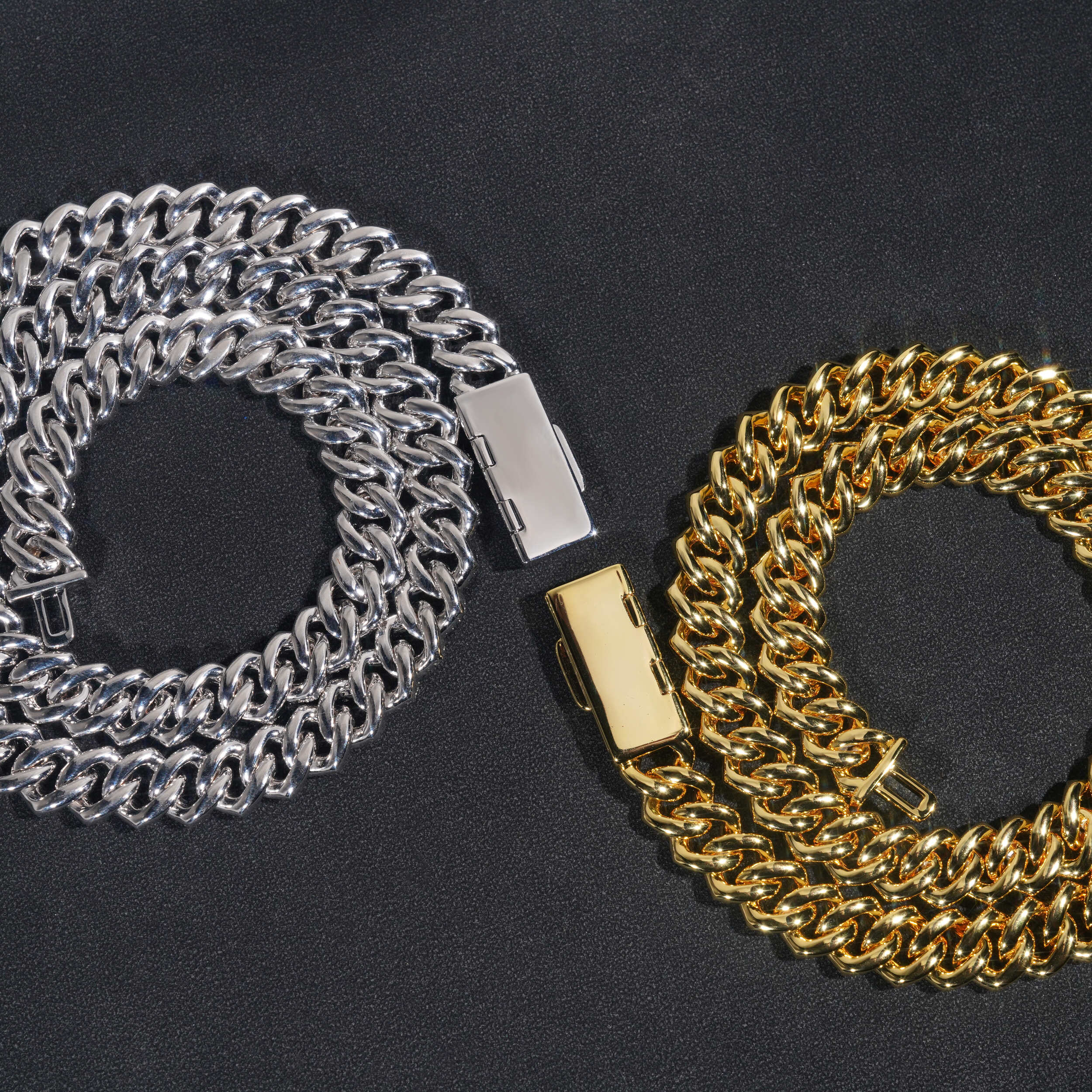 18K Yellow Gold Two Rows Prong Set Cuban Chain Necklace