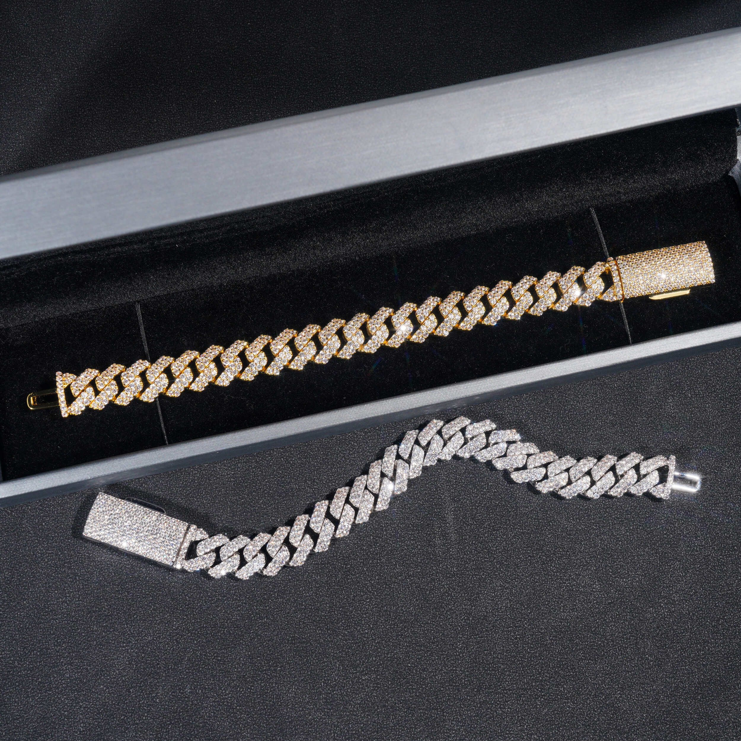 12MM Double Rows Prong Set Cubic Zirconia Men Cuban Link Bracelet