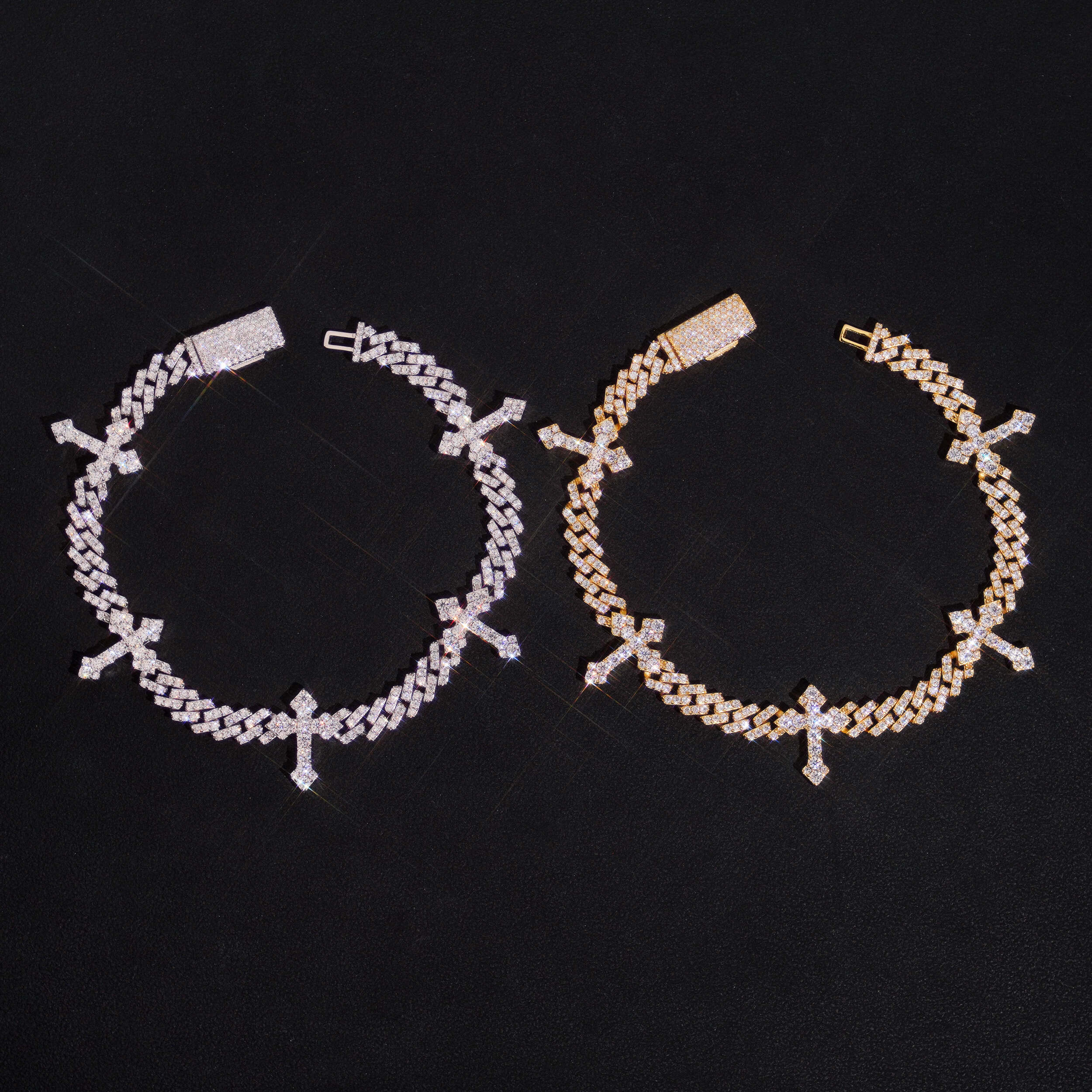 Hip Hop Iced Out 6MM Cuban Cross Charm Men Bracelet