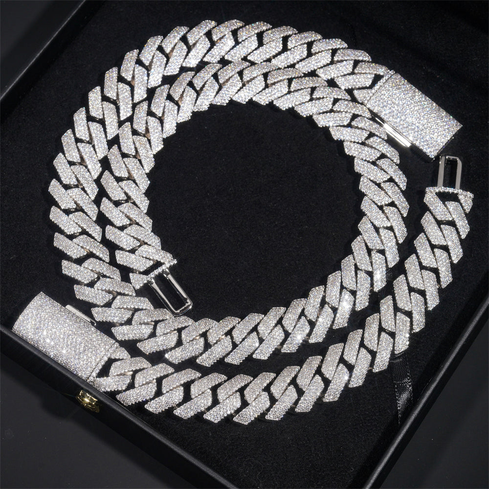 18MM Four Rows Prong Set Cubic Zirconia Iced Out Cuban Chain Necklace